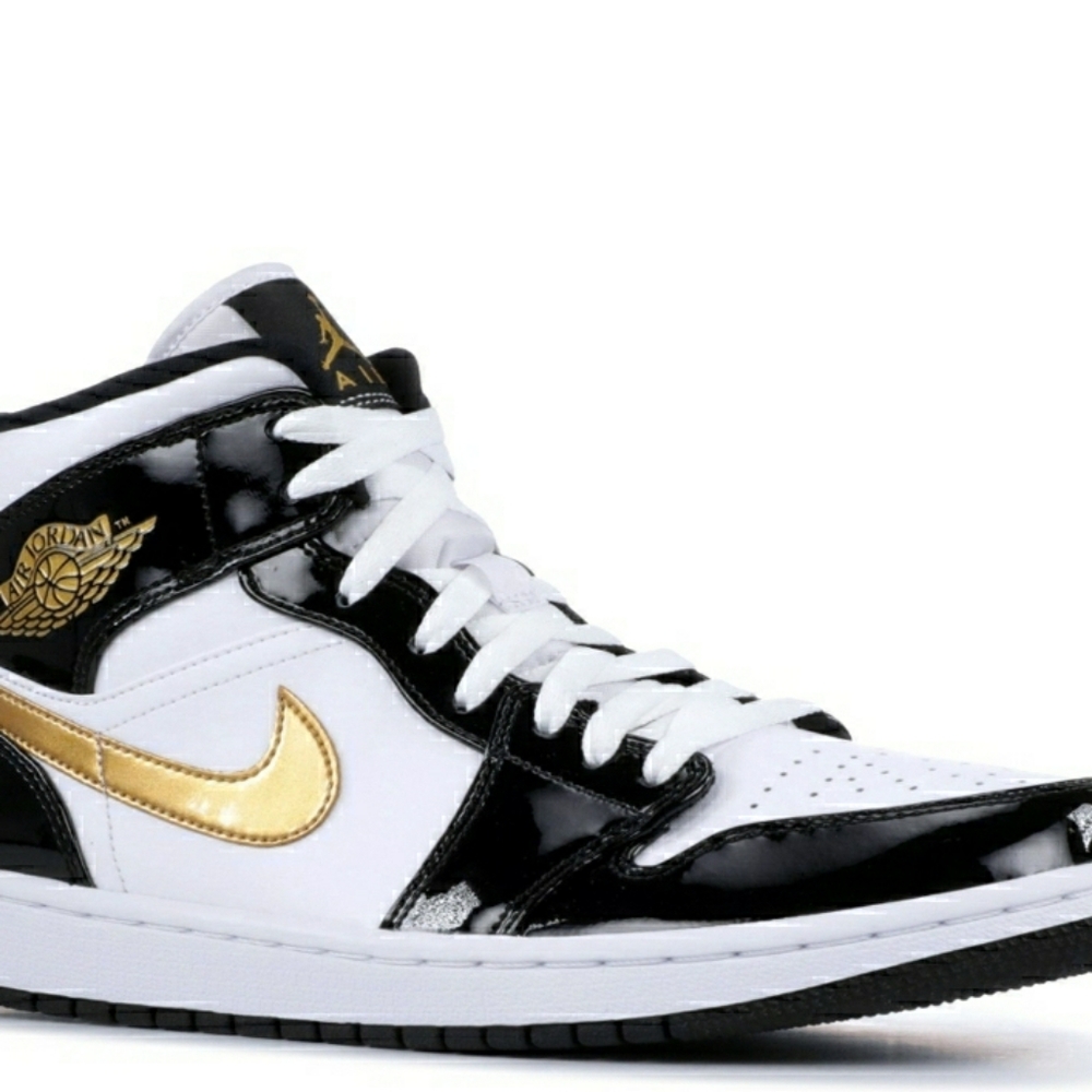 Jordan 1 Mid Paten Blk/Wht/Gold 2019
